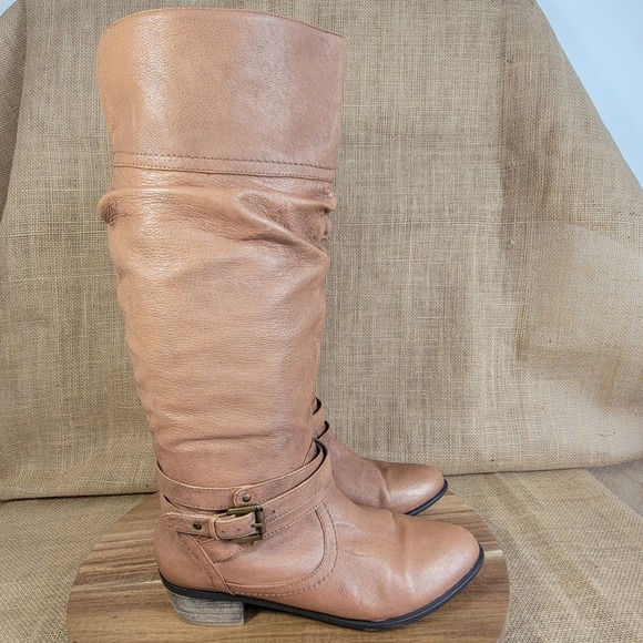 Steve Madden Casstro Boots Tall Brown Leather Riding Ruched Women's Size 8M - Picture 1 of 15